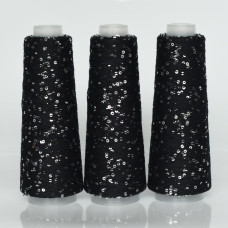 007 Infinity Yarn Пряжа паєтки 3 мм на котонi, Чорний + срібло  100гр-800м