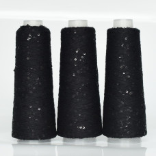 008 Infinity Yarn Пряжа паєтки 3 мм на котонi, Чорний + чорний  100гр-800м