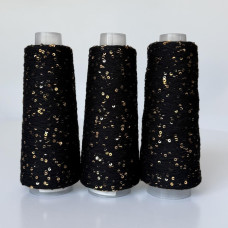 009 Infinity Yarn Пряжа паєтки 3 мм на котонi, Чорний+золото  100гр-800м