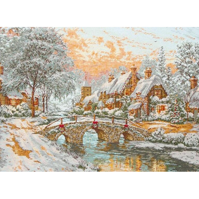 01062 Anchor Набір для вишивки рахунковим хрестиком - Різдво Cobblestone Christmas 35x45 см, Aida 16