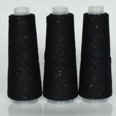 011 Infinity Yarn Пряжа паєтки 3 мм на котонi, Чорний + матова паєтка  100гр-800м