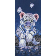 01165 Anchor Набір для вишивки рахунковим хрестиком - Біле тигреня White Baby Tiger 30x15 см, Aida 16