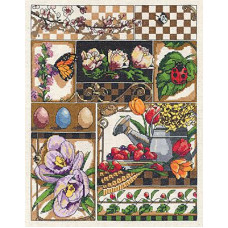 017-0101 Janlynn Набір для вишивки рахунковим хрестиком - Весняний колаж 12x35 см, Aida14