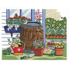 017-0110 Janlynn Набір для вишивки рахунковим хрестиком - Дощова бочка 28x35 см, Aida14