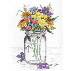 017-0112 Janlynn Набір для вишивки рахунковим хрестиком - Банка з польовими квітами 20x25 см, Aida 14