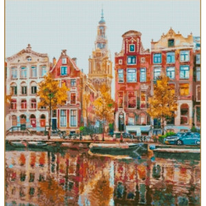 023 Осінній Амстердам. 36х42 см.. Magic Cross Stitch. Набір для вишивки хрестиком на Aida 16
