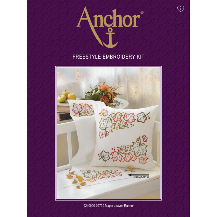 02730 Anchor Набір для вишивки гладдю - Доріжка Кленове листя Maple Leaves 110x29 см, Aida 14
