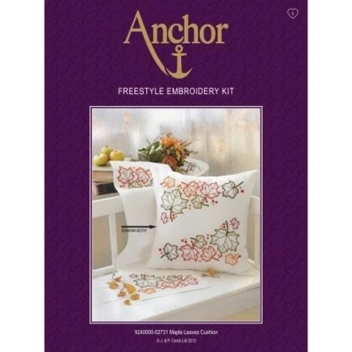 02731 Anchor Набір для вишивки гладдю - Подушка Кленове листя Maple Leaves 45x45 см, льон