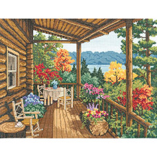 032-0100 Janlynn Набір для вишивки рахунковим хрестиком - Крита веранда дерев'яної хатини 40,6x30,5 см, Aida 14