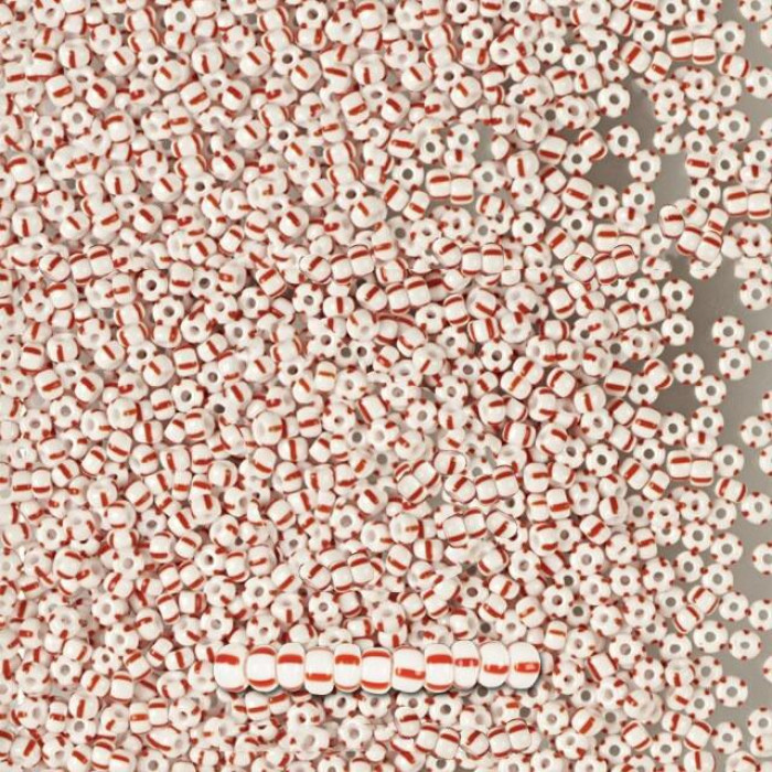 03890 10/0 чеський бісер Preciosa, 5 г, червоні смуги на білому, непрозорий полосатий