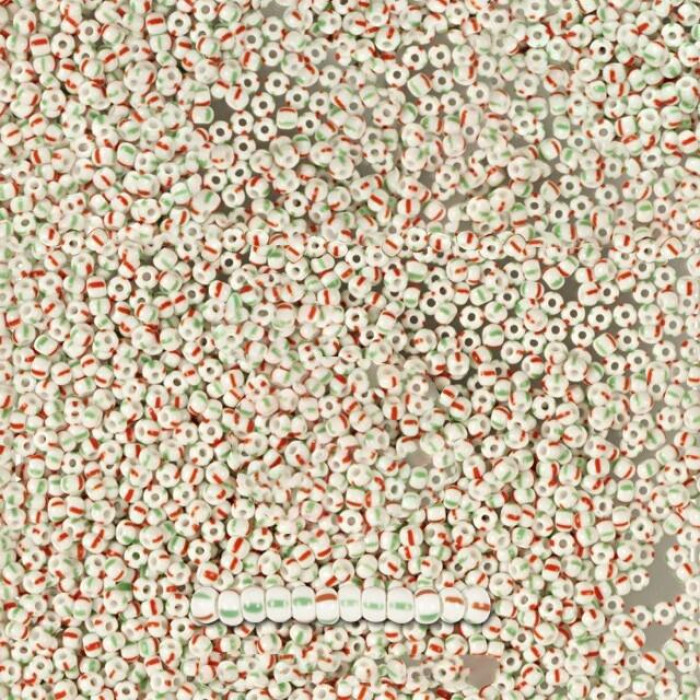 03950 10/0 чеський бісер Preciosa, 5 г, червоні та зелені смуги на білому, непрозорий полосатий