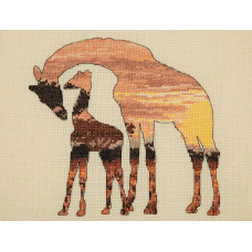 05042 Anchor Набір для вишивки рахунковим хрестиком - Силует жирафів Giraffe Silhouette 20x26 см, Aida 14