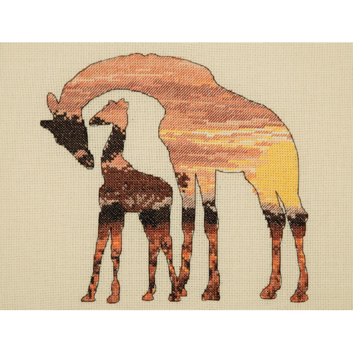 05042 Anchor Набір для вишивки рахунковим хрестиком - Силует жирафів Giraffe Silhouette 20x26 см, Aida 14