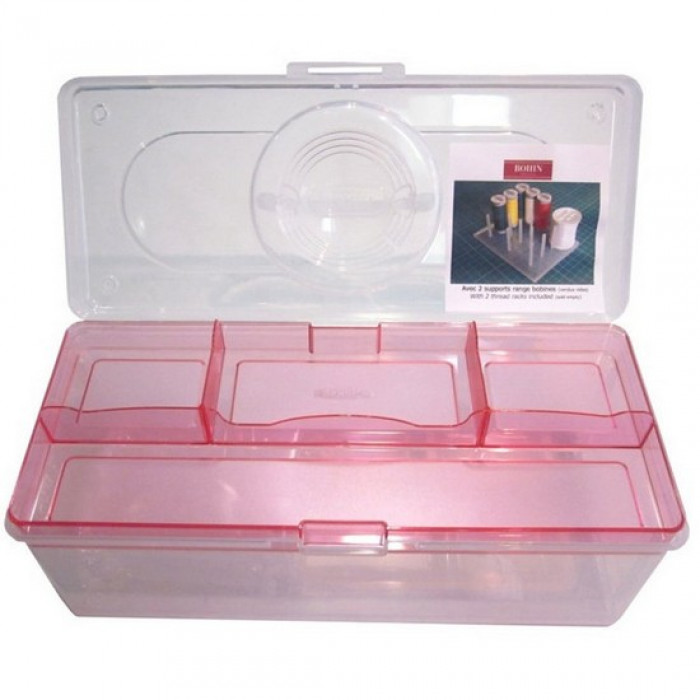 06549 Коробка-органайзер з органайзером для котушок, рожевий, 30х17х14 см. Bohin (Франція)