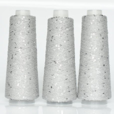 072 Infinity Yarn Пряжа паєтки 3 мм на котонi, Світло сірий + срібло  100гр-800м