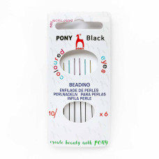 07876 Pony Голки бісерні чорні з кольоровим вушком №10, 6 шт