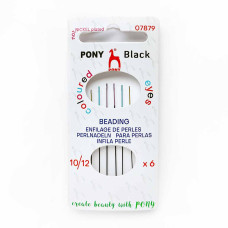 07879 Pony Голки бісерні чорні з кольоровим вушком №10/12, 6 шт
