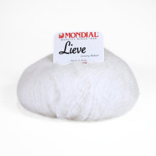 100 Пряжа Mondial Lieve, 50г - 140м, білий, 90% кід мохер, 10% мікрофібра PА
