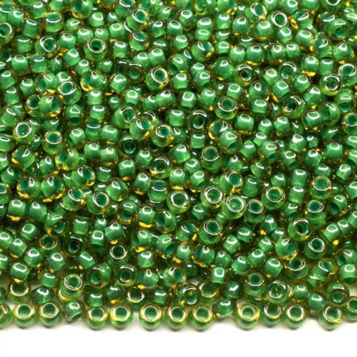 11355 10/0 чеський бісер Preciosa, 50 г, зелений, прозорий з білим отвором