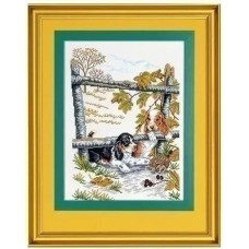12-978 Eva Rosenstand Набір для вишивки рахунковим хрестиком - Песик і їжачок 35х45 см, Льон 26 ct