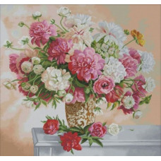 128 Букет піонів з гортензією. 48х48 см. Dantel. Набір для вишивки хрестиком на Aida 16