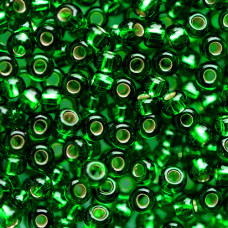 57060 10/0 чеський бісер Preciosa, 50 г, зелений насичений, прозорий з блискучим срібним отвором