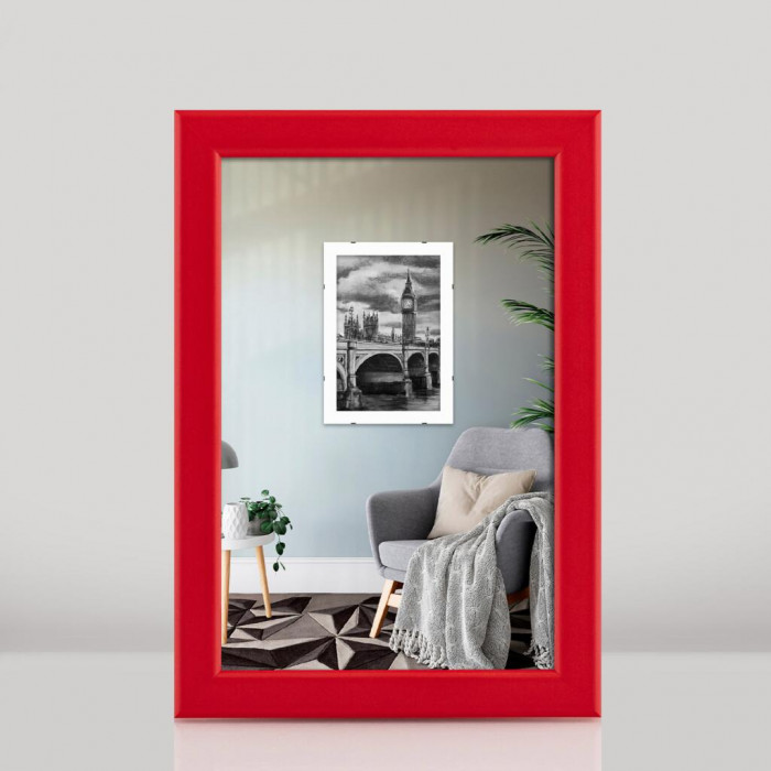 Фоторамка дерев'яна 10х15 багет: DL1506-03 Червоний (з глянцевим прозорим пластиком 0.8мм, двп) EmojiFrame