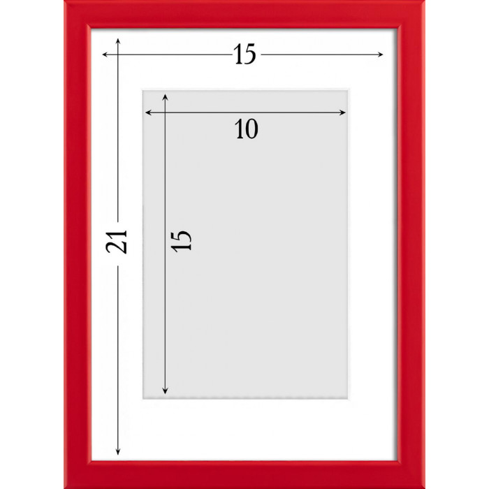 Фоторамка дерев'яна 15х21 (А5) під фото 10х15 багет: DL1506-03 Червоний (з антибліковим склом 2мм, двп, паспарту) EmojiFrame