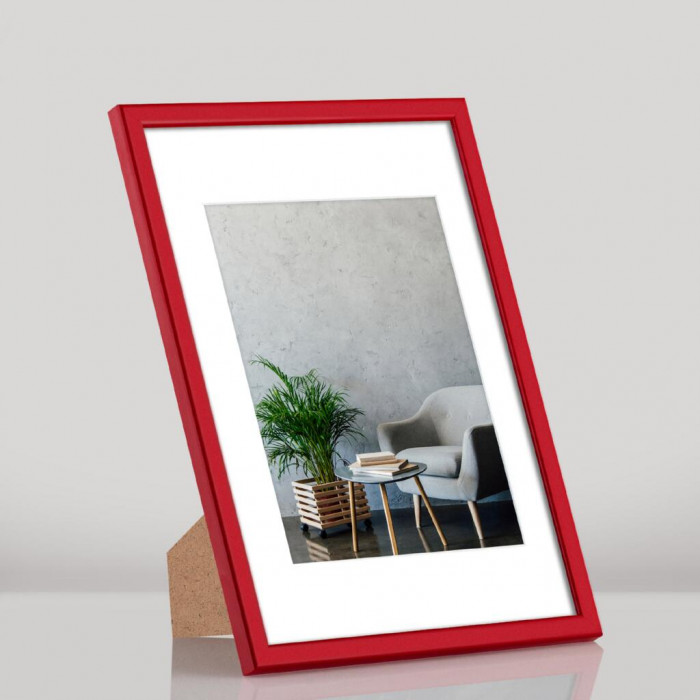 Рамка для фото дерев'яна 21х30 (А4) під фото 15х20 багет: DL1506-08 Червоний глянець (з глянцевим склом 1-1.5мм, паспарту, двп з ніжкою) EmojiFrame