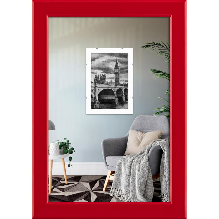 Фоторамка дерев'яна 10х15 багет: DL1506-08 Червоний глянець (з антибліковим склом 2мм, двп з ніжкою) EmojiFrame
