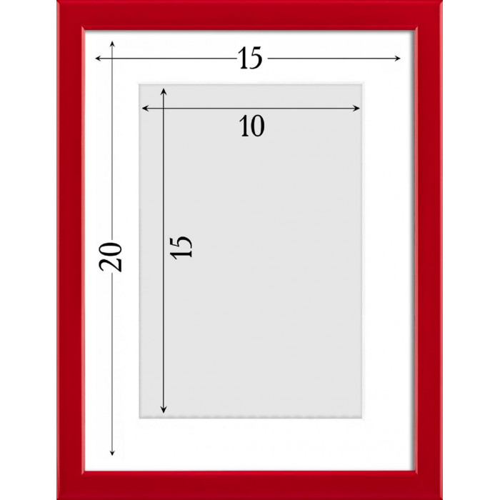 Рамка для фото дерев'яна 15х20 під фото 10х15 багет: DL1506-08 Червоний глянець (з глянцевим склом 1-1.5мм, паспарту, двп з ніжкою) EmojiFrame