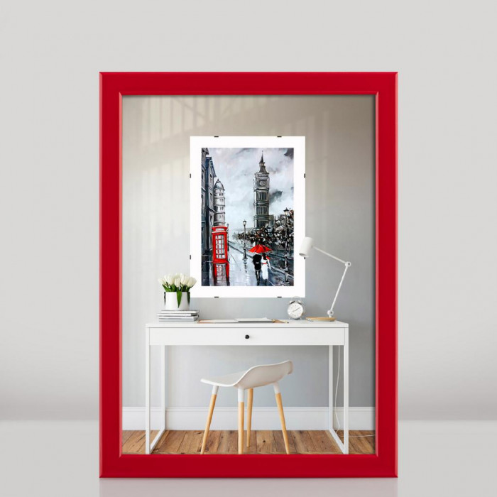 Фоторамка дерев'яна 15х21 (А5) багет: DL1506-08 Червоний глянець (з антибліковим склом 2мм, двп з ніжкою) EmojiFrame