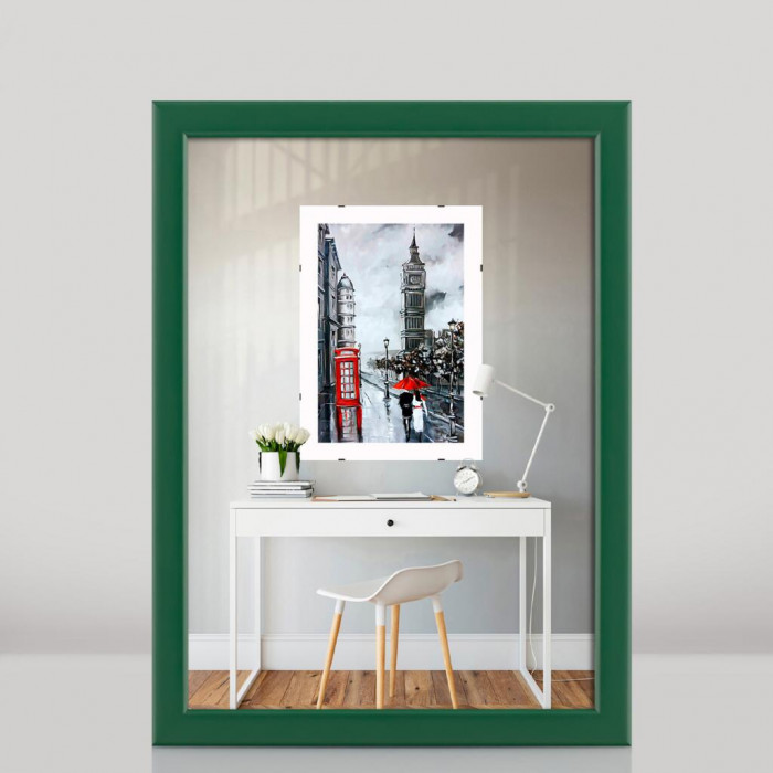 Фоторамка дерев'яна 15х21 (А5) багет: DL1506-14 Зелений (з глянцевим прозорим пластиком 0.8мм, двп) EmojiFrame