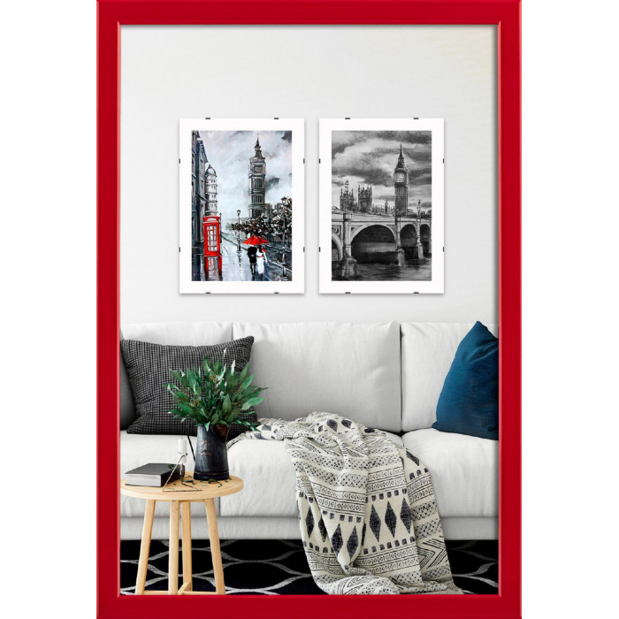 Рамка для фото дерев'яна 20х30 багет: DL1506-08 Червоний глянець (з глянцевим склом 1-1.5мм, двп з ніжкою) EmojiFrame