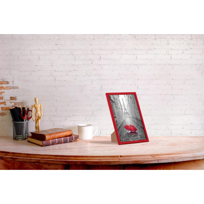 Рамка для фото дерев'яна 20х30 багет: DL1506-08 Червоний глянець (з глянцевим склом 1-1.5мм, двп з ніжкою) EmojiFrame