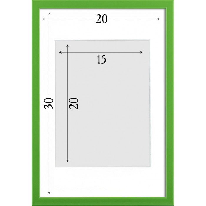 Рамка для фото дерев'яна 20х30 під фото 15х20 багет: DL1506-09 Салатовий глянець (з глянцевим склом 1-1.5мм, паспарту, двп з ніжкою) EmojiFrame