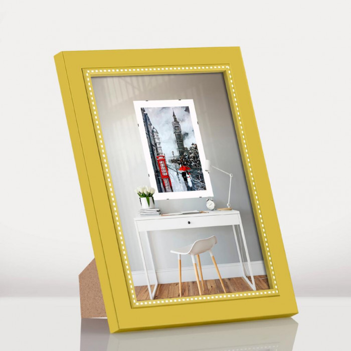 Фоторамка дерев'яна 15х21 (А5) багет: DL2401-10 Жовтий (з глянцевим прозорим пластиком 0.8мм, двп з ніжкою) EmojiFrame