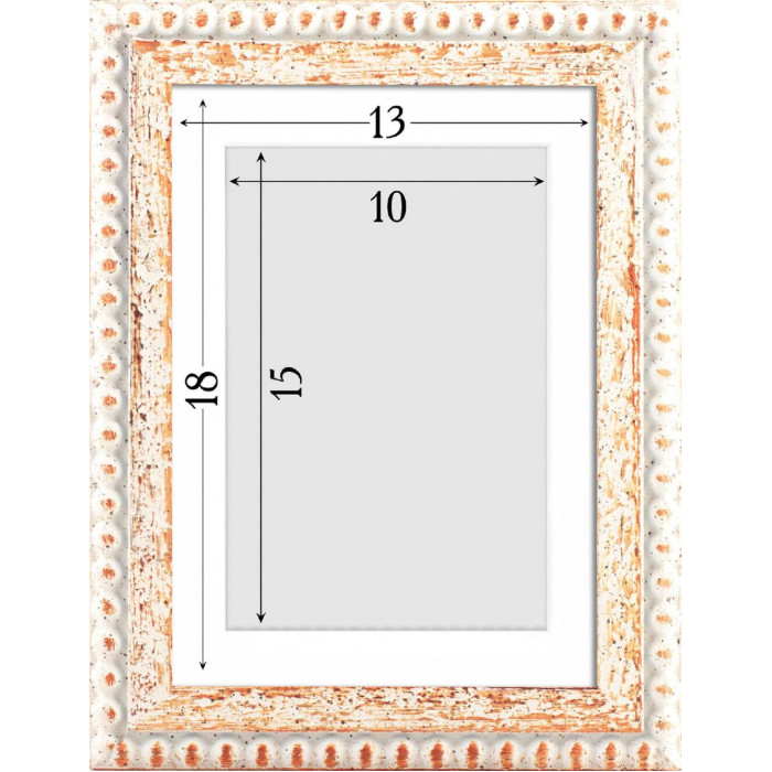 Рамка для фото дерев'яна 13х18 під фото 10х15 багет: DL2506-11, Білий з оранжевим (з глянцевим склом 1-1.5мм, двп, паспарту) EmojiFrame