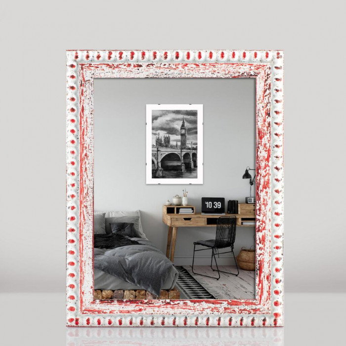 Фоторамка дерев'яна 15х20 багет: DL2506-12 Білий з червоним (з глянцевим прозорим пластиком 0.8мм, двп з ніжкою) EmojiFrame