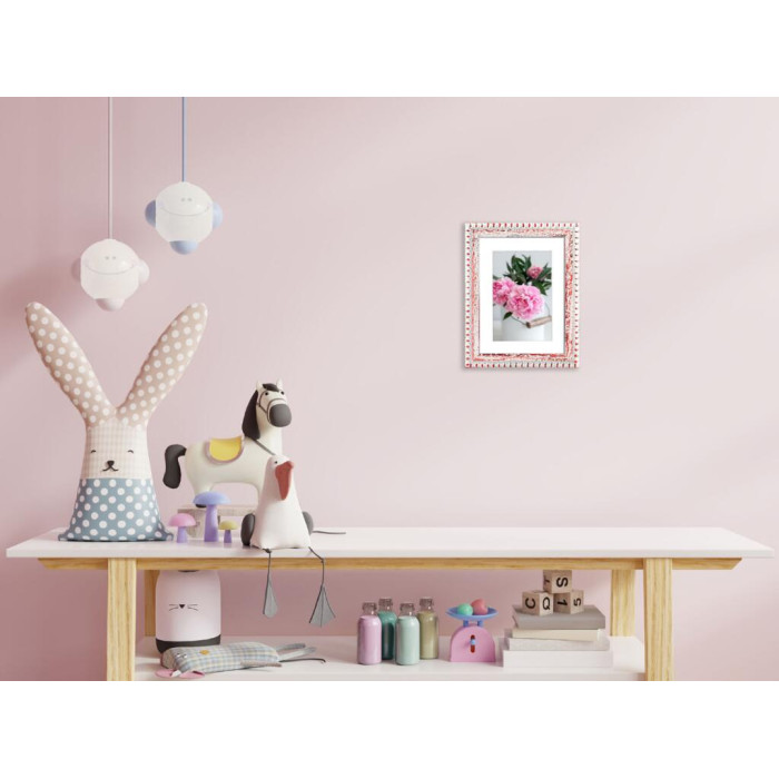 Фоторамка дерев'яна 15х20 під фото 10х15 багет: DL2506-12 Білий з червоним (з глянцевим прозорим пластиком 0.8мм, двп, паспарту) EmojiFrame