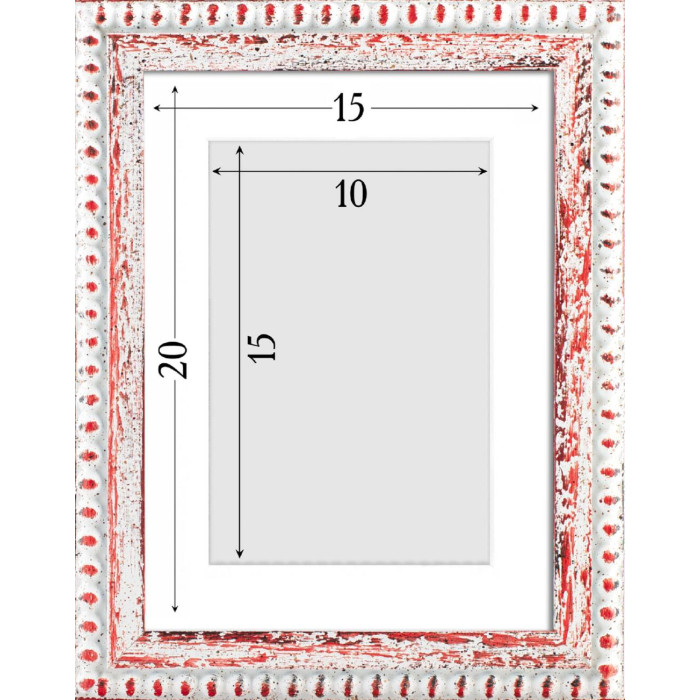Фоторамка дерев'яна 15х20 під фото 10х15 багет: DL2506-12 Білий з червоним (з глянцевим прозорим пластиком 0.8мм, двп, паспарту) EmojiFrame