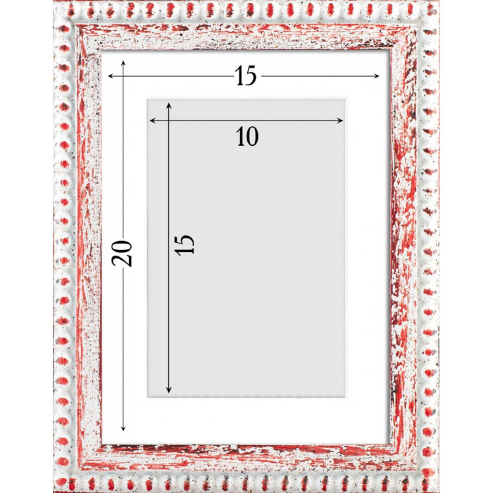 Фоторамка дерев'яна 15х20 під фото 10х15 багет: DL2506-12 Білий з червоним (з глянцевим прозорим пластиком 0.8мм, паспарту, двп з ніжкою) EmojiFrame