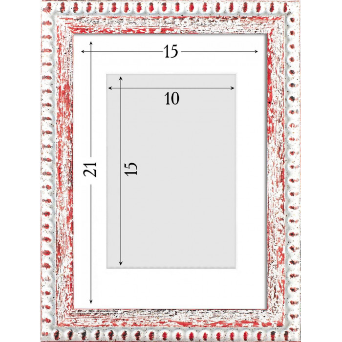 Фоторамка дерев'яна 15х21 (А5) під фото 10х15 багет: DL2506-12 Білий з червоним (з антибліковим склом 2мм, паспарту, двп з ніжкою) EmojiFrame