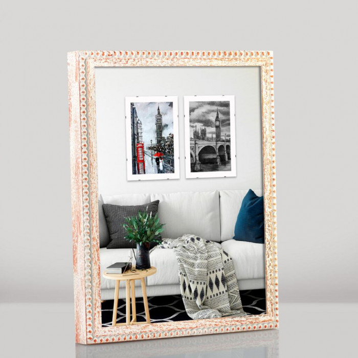 Рамка для фото дерев'яна 30х40 багет: DL2506-11, Білий з оранжевим (з глянцевим склом 1-1.5мм, двп) EmojiFrame