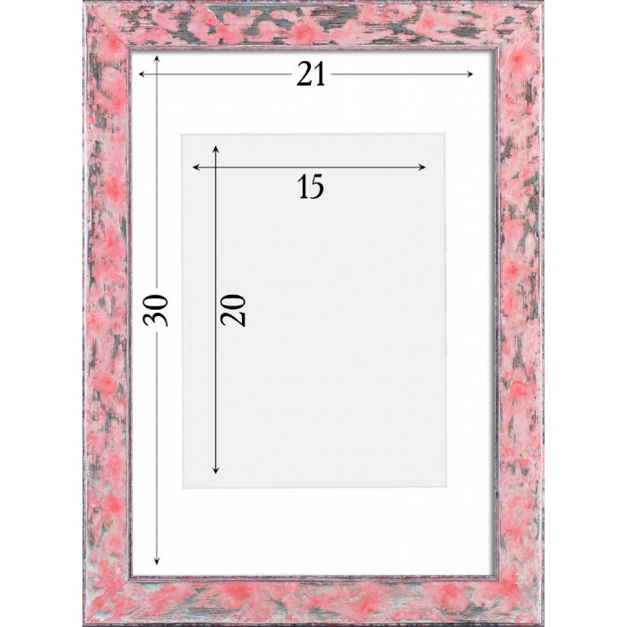 Фоторамка дерев'яна 21х30 (А4) під фото 15х20 багет: DL2801-02 Рожевий з сріблом (з глянцевим прозорим пластиком 0.8мм, паспарту, двп з ніжкою) EmojiFrame