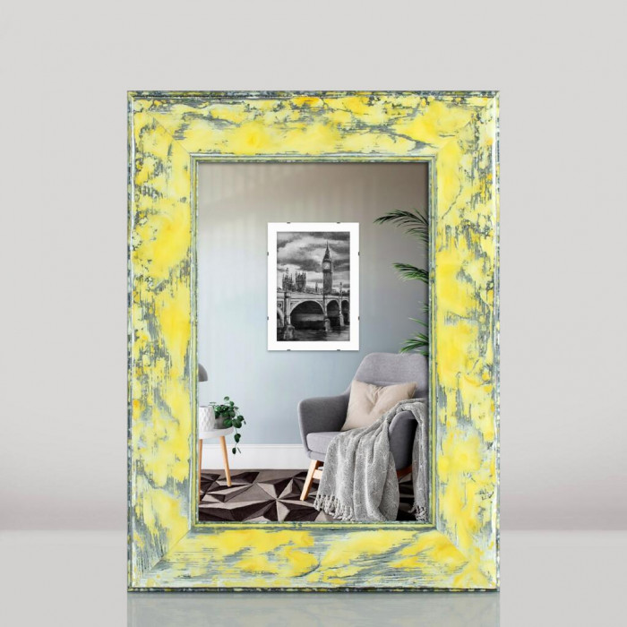 Фоторамка дерев'яна 10х15 багет: DL2801-01 Жовтий з сріблом (з антибліковим склом 2мм, двп) EmojiFrame