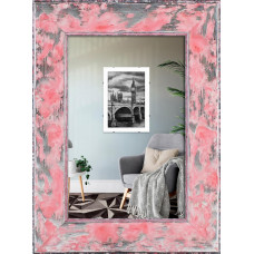 Фоторамка дерев'яна 10х15 багет: DL2801-02 Рожевий з сріблом (з антибліковим склом 2мм, двп з ніжкою) EmojiFrame