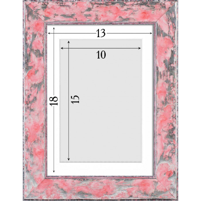 Фоторамка дерев'яна 13х18 під фото 10х15 багет: DL2801-02 Рожевий з сріблом (з глянцевим прозорим пластиком 0.8мм, двп, паспарту) EmojiFrame