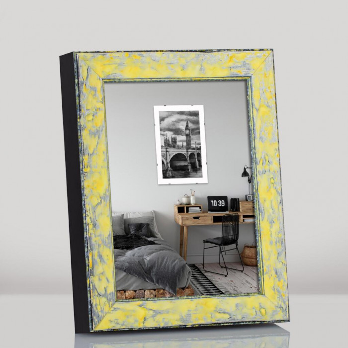 Рамка для фото дерев'яна 15х20 багет: DL2801-01 Жовтий з сріблом (з глянцевим склом 1-1.5мм, двп) EmojiFrame