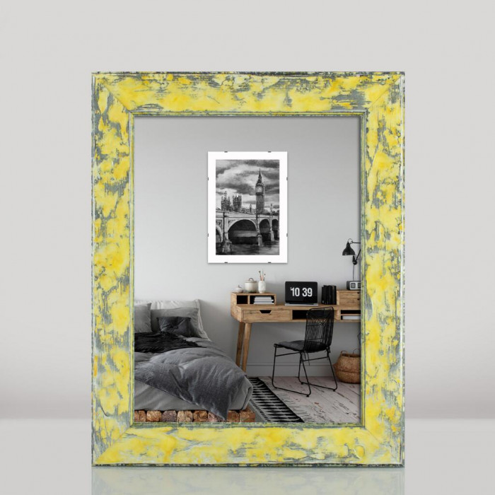 Рамка для фото дерев'яна 15х20 багет: DL2801-01 Жовтий з сріблом (з глянцевим склом 1-1.5мм, двп з ніжкою) EmojiFrame